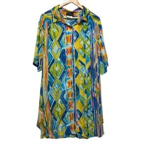 Cherry Creek Womens 2X‎ Rayon Button Tunic Dress Multicolor Geometric Artsy